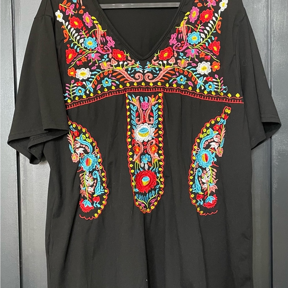 Embroidered Black Women's Top